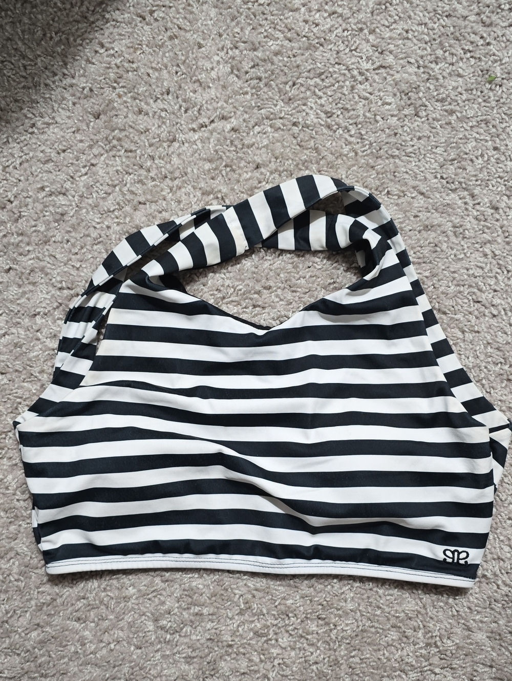 Albion Black and White Striped Women's Bikini Top